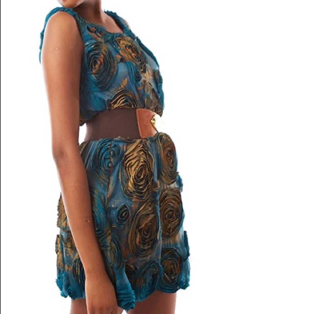 HAND PAINTED SLEEVELESS GREEN MINI DRESS